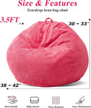 3.5FT Bean Bag Chairs Teardrop Bean Bag Chair for Adults Beanbag Chair with Memory Foam Filled Machine Washable Cover for Living Room, Bedroom (Large,Pink) by TinyTreasures Baby Boutique