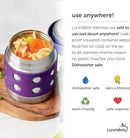 LunchBots Thermal 8 oz Triple Insulated Thermos - Hot 6 Hours or Cold 12 Hours - Leak Proof Thermos Soup Jar - All Stainless Interior - Navy Lid - Purple Dots by TinyTreasures Baby Boutique