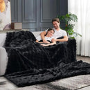 Cozy Bliss Faux Fur Throw Blanket for Couch, Fuzzy Soft Plush Thick Bubble Blanket for Sofa Bedroom Living Room, 90 * 90 Inches Black by CozyNest Decor