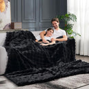 Cozy Bliss Faux Fur Throw Blanket for Couch, Fuzzy Soft Plush Thick Bubble Blanket for Sofa Bedroom Living Room, 108 * 90 Inches Black by CozyNest Decor