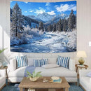 AMM Winter Forest Snow Mountain Tapestry Snowy Pine Tree Woodland Tapestry for Bedroom Aesthetic White Clouds Flowing River Landscape Tapestries Wall Hanging for Living Room Dorm Office 60 x 44 Inch by CozyNest Decor