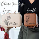 Custom Leather Jewelry Box w/Name & Birth Flower Month - Birthday Gifts for Women, Personalized Jewelry Travel Case - Customized Jewelry Organizer Box, Mom Birthday Gifts - White by TinyTreasures Baby Boutique