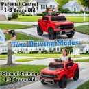 12V Ride on Car Licensed Ford F-150 Raptor, Kids Electric Car with Remote Control, LED Light/Music/MP3, Truck Bed Storage, 3-Point Seat Belt (12V, Red) by TinyTreasures Baby Boutique