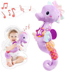 Baby Toys 0-6-12 Months,Musical Stuffed Animals Activity Soft Infant Toys with Multi-Sensory Crinkle, Rattle and Textures,Boys Newborn Baby Girl Toys, Seahorse, Purple by TinyTreasures Baby Boutique
