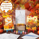 Blosssound 10 Set Pre Printed Canvas Pre Drawn Canvas Painting with Easel Kits 5" x 7" Outline Painting Panels for Beginners, DIY Craft Project, Party Favor, Home Decors(Autumn) by TinyTreasures Baby Boutique