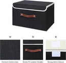 ANMINY Storage Bin with Lid Storage Boxes with PU Leather Handles PP Plastic Board Decorative Foldable Lidded Cotton Linen Fabric Home Cubes Baskets Closet Organizer Container - Black, Large Size by CozyNest Decor