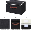 ANMINY 4PCS Storage Bins with Lid PU Leather Handles Storage Boxes PP Plastic Board Decorative Foldable Lidded Cotton Linen Fabric Home Cubes Baskets Closet Organizer Containers - Black, Large Size by TinyTreasures Baby Boutique