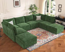 136.4" Oversized Modular Sectional Sleeper Sofa Bed, U Shaped Convertible Couch with Movable Ottoman, Large 8 Seat Corner Couches for Living Room Deep Seat Green Chenille by CozyNest Decor