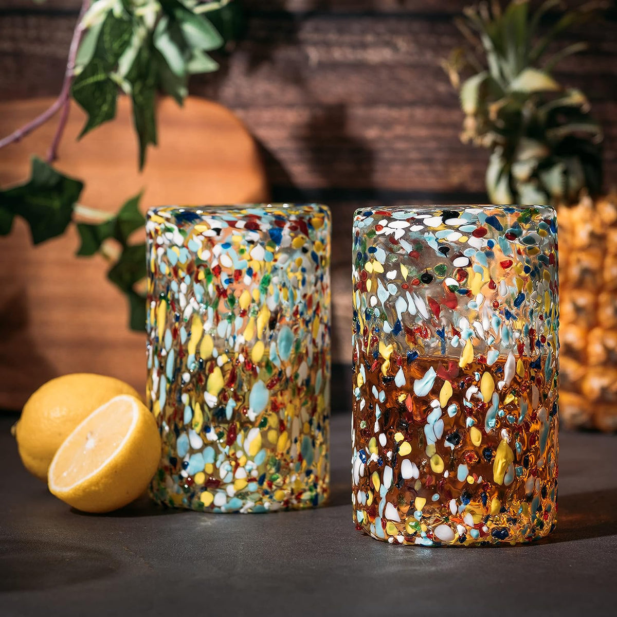Hand Blown Mexican Drinking Glasses Confetti Premium Barware Gift, photo 4 of 6