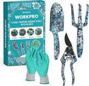 WORKPRO Aluminum Garden Tool Set, 4PCS Heavy Duty Hand Garden Tools with Box Include Trowel, Rake, Pruner, Garden Gloves, Blue Floral, Garden Gifts by GreenHaven Gardens