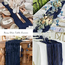 12 Pack Navy Blue Cheesecloth Table Runner 10FT Boho Fabric Rustic Cheese Cloth Table Runner for Wedding Bridal Shower Baby Shower Gauze Sheer Birthday Party Table Decorations 20 x 120 Inch Long by CozyNest Decor