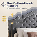 Allewie Queen Size Bed Frame with Adjustable Velvet Tiara Headboard, Upholstered Diamond Button Tufted Platform Bed, Wood Slats Support, No Box Spring Needed, Light Grey by CozyNest Decor