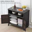 Outdoor Wicker Storage Cabinet - Patio Bar Table with Wheel,Outdoor Buffet Cabinet Movable,Garden Weather-Proof Bar Table/Cart for Indoor&Outdoor (Dark Brown) by CozyNest Decor