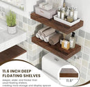 Deep Floating Shelves, 12 Inch Deep Rustic Floating Shelves Set of 2, 24 Inch Large Wall Mounted Wood Shelves for Books Laundry Room Living Room Bedroom Kitchen Home Office - Rustic Brown by CozyNest Decor