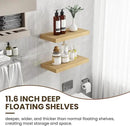 24 Inch Floating Shelves, 12 Inch Deep Floating Shelves for Wall, Floating Shelf with Invisible Brackets, Deep Shelves for Bathroom, Bedroom, Living Room, 2 Pack, Natural by CozyNest Decor