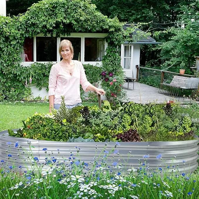 Land Guard 2Pcs Galvanized Raised Garden Bed Kit, 10×4×1ft Galvanized Planter Raised Garden Boxes Outdoor, Oval Large Metal Raised Garden Beds for Vegetables…………, photo 6 of 6