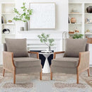 HAOBO Home Mid Century Modern Accent Chair Upholstered Living Room Chairs Armchair with Rattan Armrest Comfy Reading Chair with Wood Frame Lounge Side Chair with Waist Cushion Set of 2 by CozyNest Decor