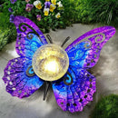 Solar Lights Outdoor Garden Butterfly Decor, Metal Butterfly Statue Decoration with LED Crackle Glass Globe, Solar Powered Lighted Garden Art Decor for Patio Lawn Yard Pathway Tabletop Ground by CozyNest Decor