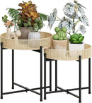 Bamworld Plant Stands Set of 2 Tall Plant Stand Indoor Rattan Plant Table for 5 Pots Plants Round Flower Stand Outdoor for Home Decor Balcony Patio by GreenHaven Gardens