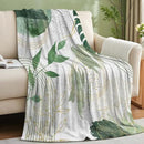 Sage Green Leaf Throw Blanket Mid-Century Green and Gold Boho Flannel Blankets for Couch Bed Living Room Sofa, Decorative Patterned Super Soft Cozy, 50x60 in by CozyNest Decor