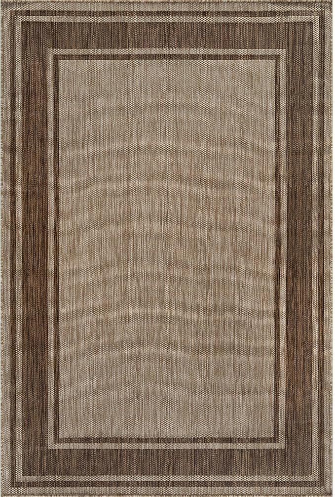 Beverly Rug Outdoor Rug 6x9 Modern Bordered Area Rugs for Indoor and Outdoor Patio Deck Porch Garden Waterproof Weather Sun Resistant Washable Outside Carpet (6 x 9 Jute), photo 2 of 9