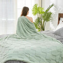 Cozy Bliss Checkered White Faux Rabbit Fur Throw Blanket, Soft Fuzzy Fluffy Minky Cream Furry Blankets for Couch, Bed (Sage Green, King(108" x 90") by CozyNest Decor