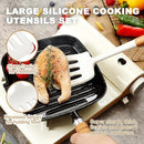 QMVESS Silicone Cooking Utensils Set, Kitchen Utensils Set 7 Pcs with Long Wooden Handle, Food Grade and Heat Resistant Large Silicone Spatula Set for Nonstick Cookware, BPA Free（White） by CozyNest Decor