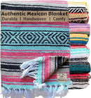 Del Mex Classic Mexican Blanket, Large Authentic Woven Falsa Throw (70"x50"), Artisan Southwest Décor for Beach, Yoga, Outdoors (Mint/Tan/Pink) by CozyNest Decor