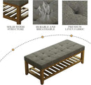 Large Rectangular Upholstered Ottoman Bench, Linen Tufted Footrest Ottoman with Solid Wood Shelf Storage Coffee Table for Bedroom Living Room, Granite by CozyNest Decor