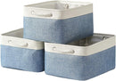 TcaFmac Storage Bins for Organization - Large 3 Pack Canvas Storage Basket for Shelves with Handles, Collapsible Baskets for Organizing for Closet Dog Laundry (White & Blue16x12x8 inch) by TinyTreasures Baby Boutique