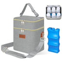 PIIOSER Breastmilk Cooler Bag with Ice Pack Fits 6 Baby Bottles Up to 9 Ounce, Insulated Baby Bottle Tote Bags, Double Layer Waterproof Leak-Proof with Shoulder Strap for Nursing & Working Mom (Grey) by TinyTreasures Baby Boutique