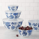 Amazon Basics Nesting Melamine Mixing Round Bowl with Lid and Non-Slip Base, 5 Sizes, Blue and White Floral, Set of 10, 4 quarts, 3 15/16",7 9/16",8 7/8",10",11 1/4" by CozyNest Decor