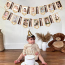 pinkblume 1st Birthday Burlap Photo Banner Garland Handmade Felt from Newborn to 12 Months with Gradient Brown Ribbon for Baby Boy Girl Monthly Milestones First Birthday Party Decoration Supplies by TinyTreasures Baby Boutique