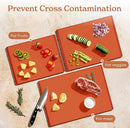 SMIRLY Plastic Cutting Board Set with Holder 3 Pieces, Non-Slip Dishwasher Safe Chopping Boards for Kitchen, Orange by CozyNest Decor