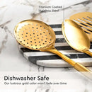 Gold Cooking Utensils Set – 5-Piece Stainless Steel Kitchen Tools for Modern Cooking and Serving – Dishwasher Safe Ladle, Spoon, Spatula, Pasta Fork, Luxury Brass Kitchen Accessories for Home Chefs by CozyNest Decor