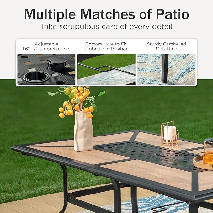 PHI VILLA Outdoor Dining Table for 6, Rectangular Metal Wrought Iron Table with Polywood Tabletop and Umbrella Hole, Large Heavy-Duty Furniture for Patio, Deck, Yard, Porch, photo 5 of 7