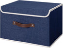 ANMINY Storage Bin with Lid Storage Boxes with PU Leather Handles PP Plastic Board Decorative Foldable Lidded Cotton Linen Fabric Home Cubes Baskets Closet Organizer Container - Blue, Large Size by TinyTreasures Baby Boutique
