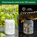 Glitzhome Solar Lantern White Metal Cutout Leaf Outdoor Hanging Solar Light with Handle for Garden Patio Yard Outdoor Decor by GreenHaven Gardens