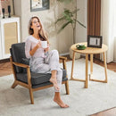 Karl home Accent Chair Wide Armrest Mid-Century Lounge Chair Linen Fabric Armchair with Lumbar Pillow & Solid Wood Frame for Living Room, Bedroom, Balcony, Gray by CozyNest Decor