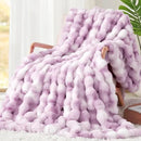 Touchat Luxury 1000GSM Faux Rabbit Fur Throw Blanket for Women, Super Heavy Warm Cozy Blankets for Couch Bed Sofa, Bubble Plush Fuzzy Soft Mink Blanket for Living Room Bedroom, Purple by CozyNest Decor