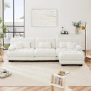 Modern L-Shaped Couch, 3-Seater Cloud Couch with Round Bolster Armrests, Oversized Loveseat Sectional Sofa, Chenille Fabric, White by CozyNest Decor