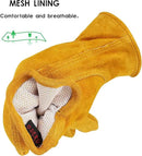 OZERO Leather Work Gloves Flex Grip Tough Cowhide Gardening Glove for Men and Women (Medium, Gold With Mesh Linning) by GreenHaven Gardens