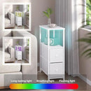 TUTOTAK Small Narrow LED End Table with Charging Station, Side Table Outlets, Nightstand with 2 Cloth Drawers, Couch Table, for Living Room, Bedroom, Bedside, White TB01BW085L by CozyNest Decor