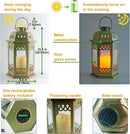SteadyDoggie Solar Lanterns 2 Pack Green - Hanging Solar Lights with Flickering Candle LED - Retro Ornate Hanging Solar Lantern with Handle by GreenHaven Gardens