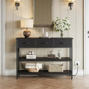 Lulive Entryway Table with Power Outlets, Console Table with 3 Fabric Drawers, Sofa Table for Living Room, Hallway, Couch, Foyer, Height Adjustable (Black, 43") by CozyNest Decor