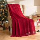 MIULEE Burgundy Red Knitted Throw Blanket for Couch Boho Textured Cozy Woven Blanket with Tassels for Sofa Chair Bed Living Room Acrylic Wave Pattern 50"x60" by CozyNest Decor