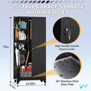 Metal Garage Storage Cabinet, 75” Cleaning Tool Cabinet with Hooks and Hanging Rods, Heavy Duty Garden Tool Organizer, Broom Cabinets for Home, Garage, Laundry Room, Gym, Workshop by CozyNest Decor