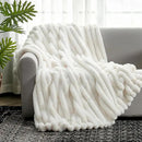 Cozy Bliss Faux Fur Throw Blanket for Couch, Cozy Warm Plush Striped Blanket for Sofa Bedroom Living Room, 60 * 80 Inches Cream White by CozyNest Decor