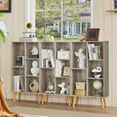 5 Cube Small Bookshelf,3 Tier Mid-Century Modern Bookcase with Legs,Wood Bookshelves Storage Organizer Shelf,Free Standing Narrow Book Shelves,Rustic Grey Corner Bookcases for Bedroom,Living Room by CozyNest Decor