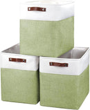 Large Fabric Storage Baskets | 50L Storage Bins, Decorative Linen Closet Baskets with Handles for Organizing, Shelf, Toys, Clothes, Home, Office, Nursery, 17x12x15Inches (Green&White) by CozyNest Decor